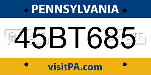 45BT685 Pennsylvania License Plate