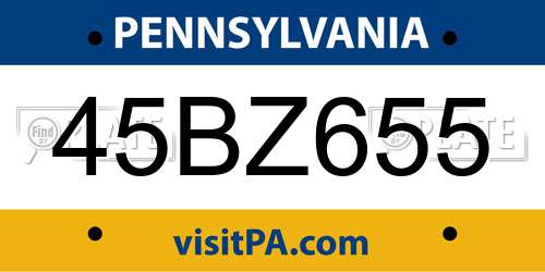 45BZ655 Pennsylvania License Plate