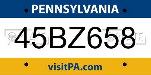 45BZ658 Pennsylvania License Plate