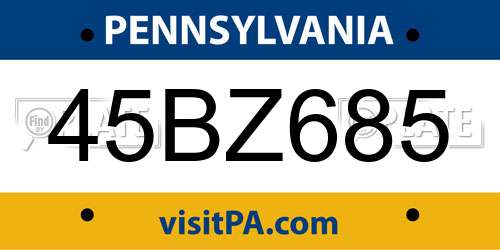 45BZ685 Pennsylvania License Plate