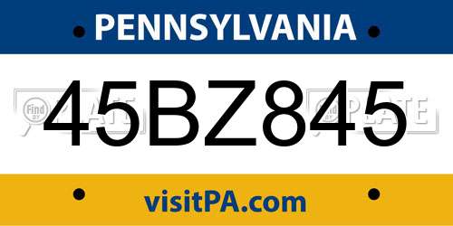 45BZ845 Pennsylvania License Plate