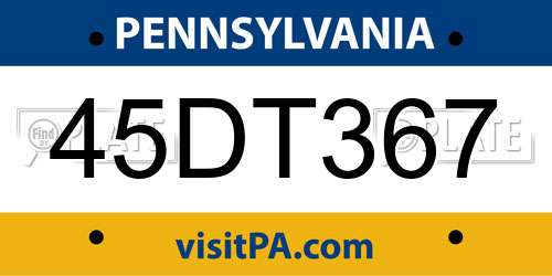 45DT367 Pennsylvania License Plate