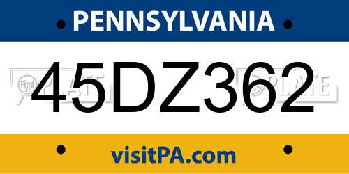 45DZ362 Pennsylvania License Plate