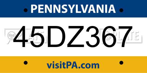 45DZ367 Pennsylvania License Plate