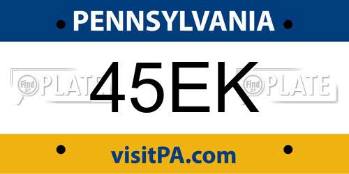 45EK Pennsylvania License Plate