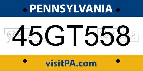 45GT558 Pennsylvania License Plate