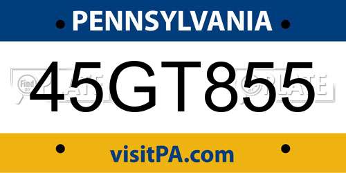 45GT855 Pennsylvania License Plate
