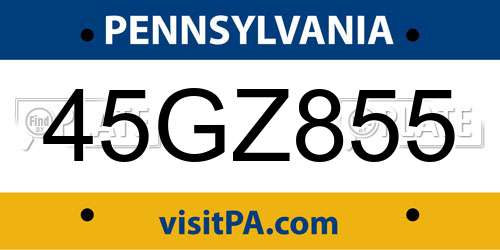 45GZ855 Pennsylvania License Plate