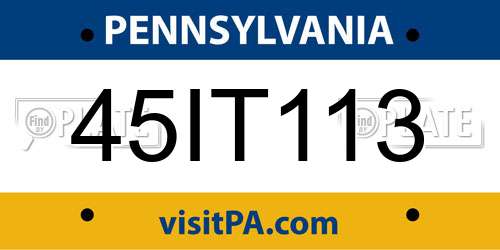 45IT113 Pennsylvania License Plate