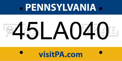 45LA040 Pennsylvania License Plate