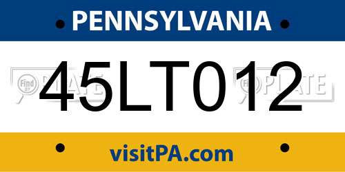 45LT012 Pennsylvania License Plate