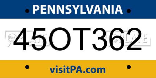 45OT362 Pennsylvania License Plate