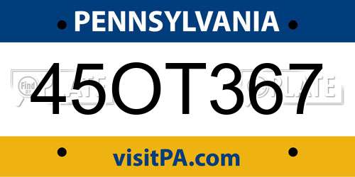 45OT367 Pennsylvania License Plate