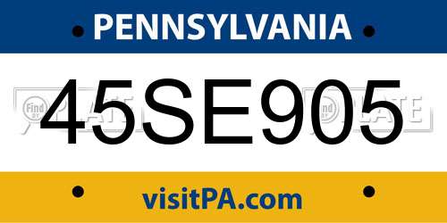 45SE905 Pennsylvania License Plate