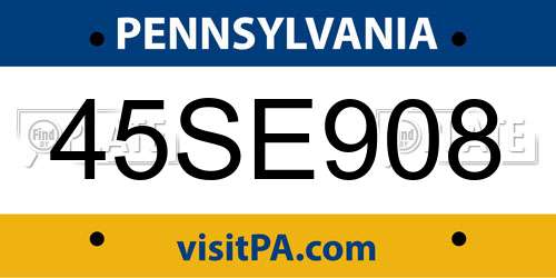 45SE908 Pennsylvania License Plate