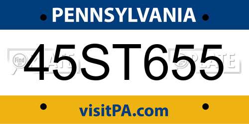 45ST655 Pennsylvania License Plate