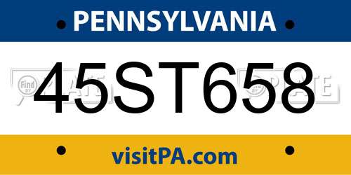 45ST658 Pennsylvania License Plate