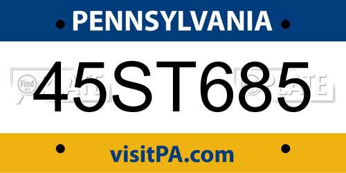 45ST685 Pennsylvania License Plate
