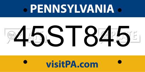 45ST845 Pennsylvania License Plate