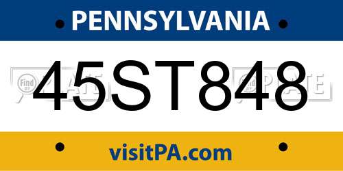 45ST848 Pennsylvania License Plate