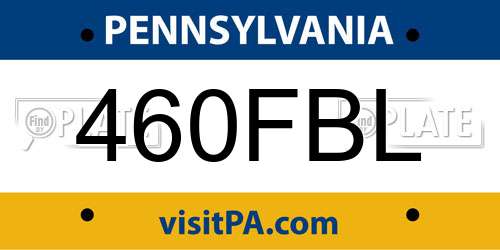 460FBL Pennsylvania License Plate