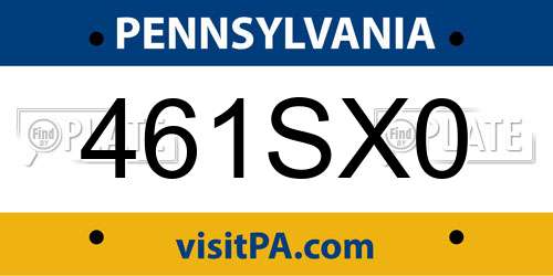 461SX0 Pennsylvania License Plate