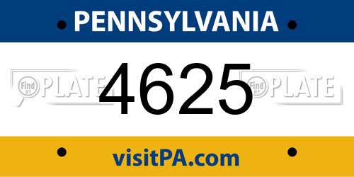 4625 Pennsylvania License Plate