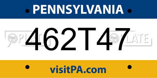 462T47 Pennsylvania License Plate