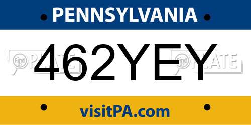 462YEY Pennsylvania License Plate