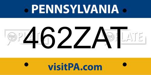 462ZAT Pennsylvania License Plate