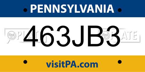 463JB3 Pennsylvania License Plate