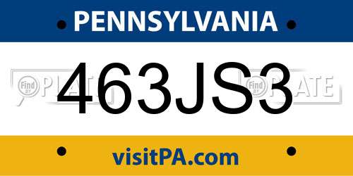 463JS3 Pennsylvania License Plate