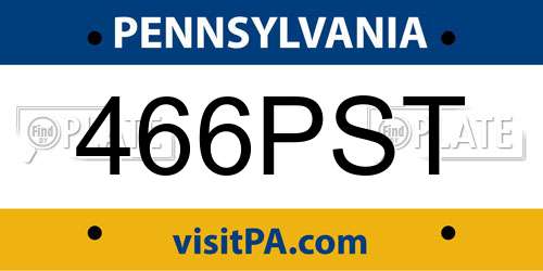 466PST Pennsylvania License Plate