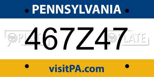 467Z47 Pennsylvania License Plate