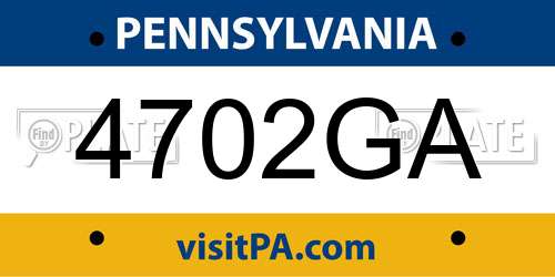 4702GA Pennsylvania License Plate