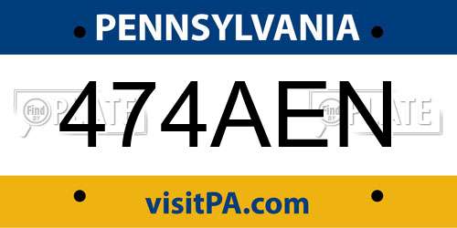 474AEN Pennsylvania License Plate