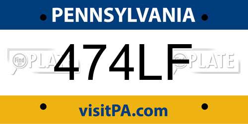 474LF Pennsylvania License Plate