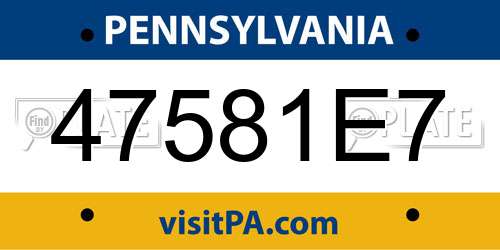 47581E7 Pennsylvania License Plate