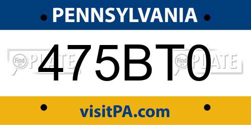 475BT0 Pennsylvania License Plate