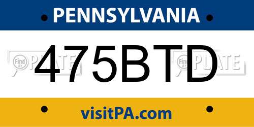 475BTD Pennsylvania License Plate