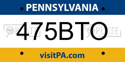 475BTO Pennsylvania License Plate