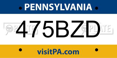 475BZD Pennsylvania License Plate