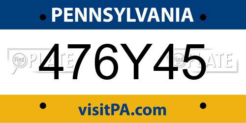 476Y45 Pennsylvania License Plate