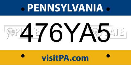 476YA5 Pennsylvania License Plate