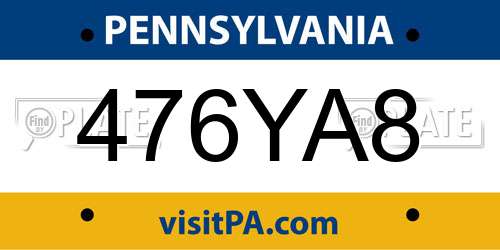 476YA8 Pennsylvania License Plate