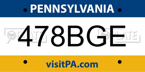 478BGE Pennsylvania License Plate