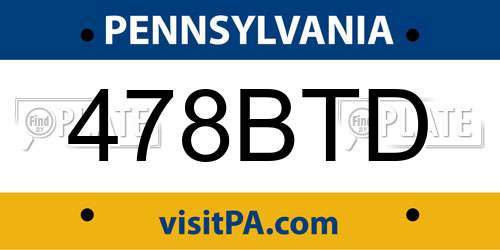 478BTD Pennsylvania License Plate