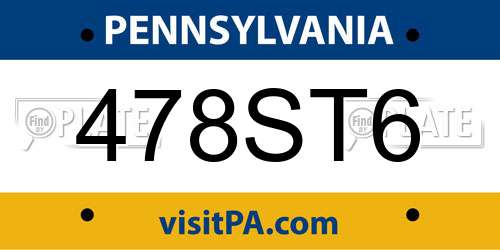 478ST6 Pennsylvania License Plate
