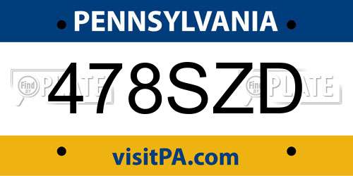 478SZD Pennsylvania License Plate