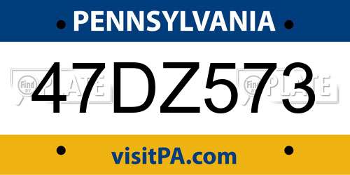 47DZ573 Pennsylvania License Plate